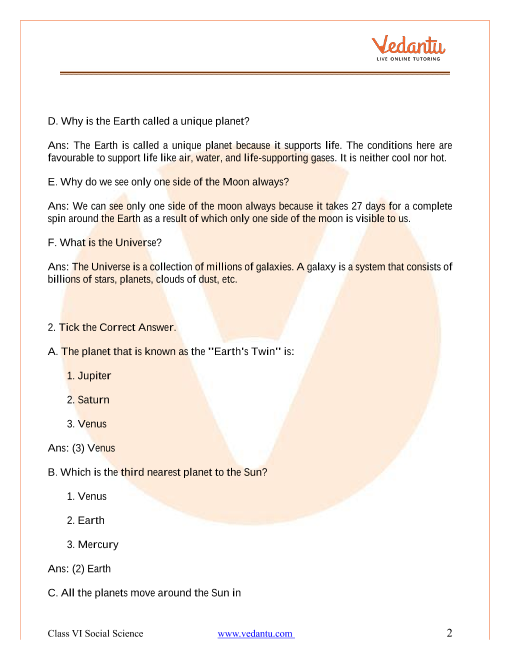 Ncert Solutions For Class 6 Social Science The Earth Our