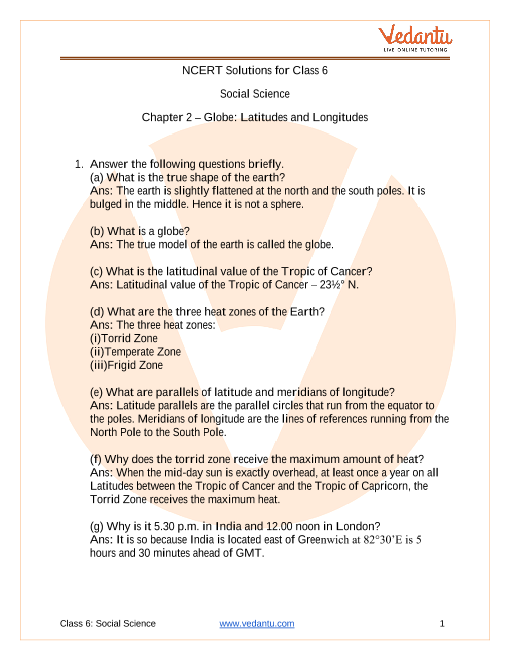 ncert solutions for class 6 social science the earth our habitat chapter 2