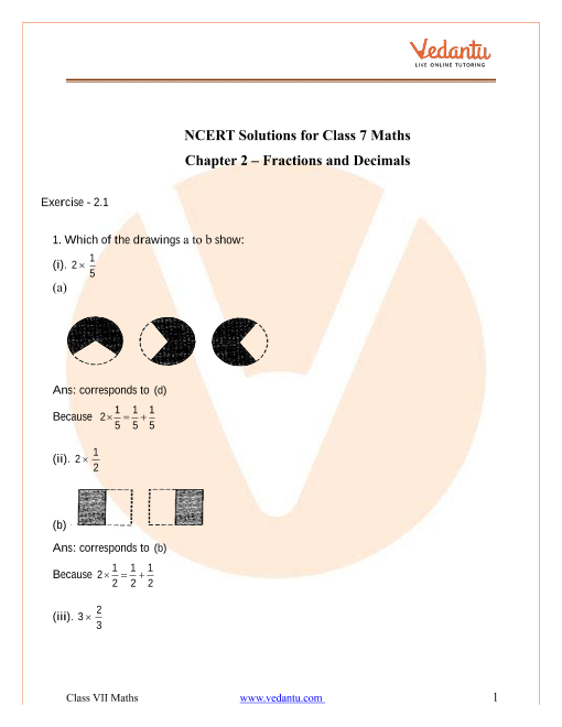 NCERT Solutions For Class 7 Maths Chapter 2 Fractions And Decimals