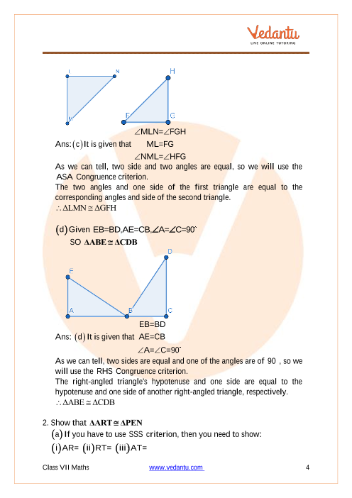 Ncert Solutions For Class 7 Maths Chapter 7 Congruence Of Triangles Updated For 2020 21