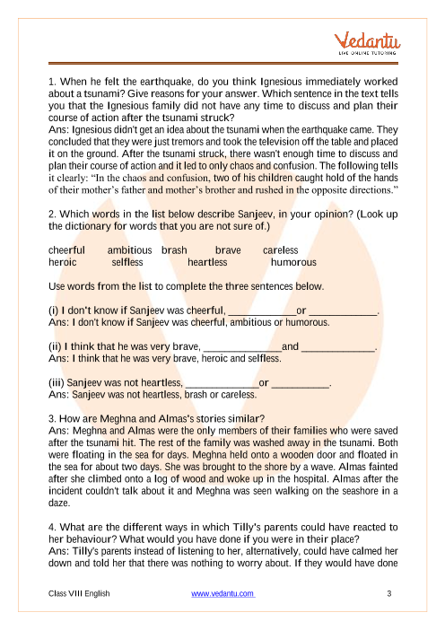Ncert Solutions For Class 8 English Honeydew Chapter 2 The Tsunami