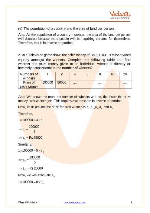 NCERT Solutions Class 8 Maths Chapter 13 Direct and Inverse Proportions