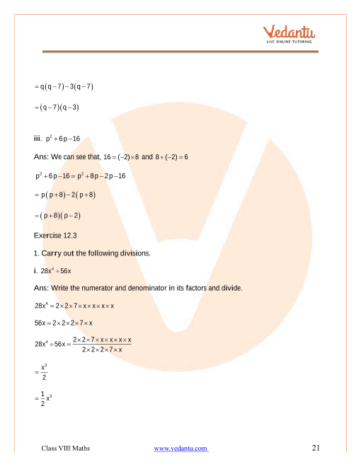 Ncert Solutions For Class 8 Maths Chapter 14 Factorisation