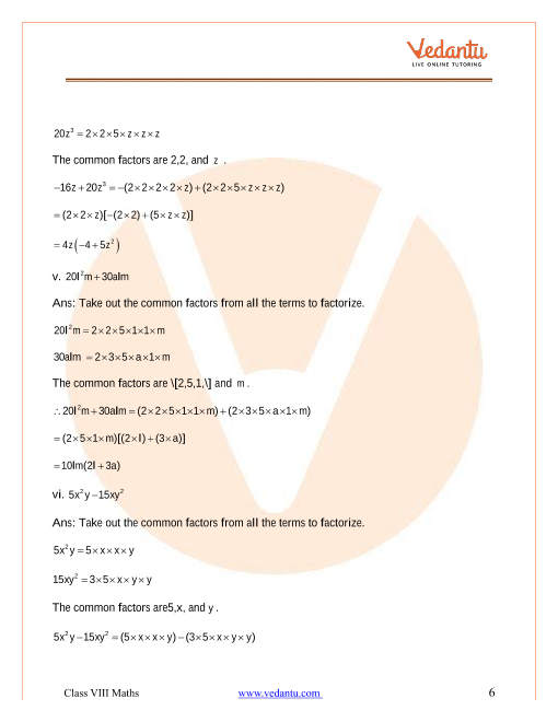 Ncert Solutions For Class 8 Maths Chapter 14 Factorisation