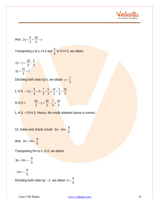 Ncert Solutions For Class 8 Maths Chapter 2 Linear Equations In One Variable Updated For 21