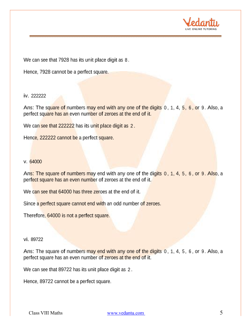Ncert Solutions For Class 8 Maths Chapter 6 Squares And Square Roots