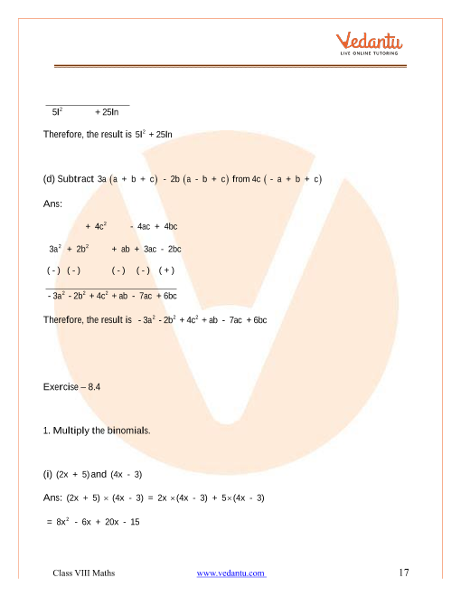 Ncert Solutions For Class 8 Maths Chapter 9 Algebraic Expressions And Identities