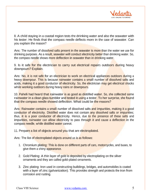 Ncert Solutions For Class 8 Science Chapter 14 Chemical Effects Of Electric Current