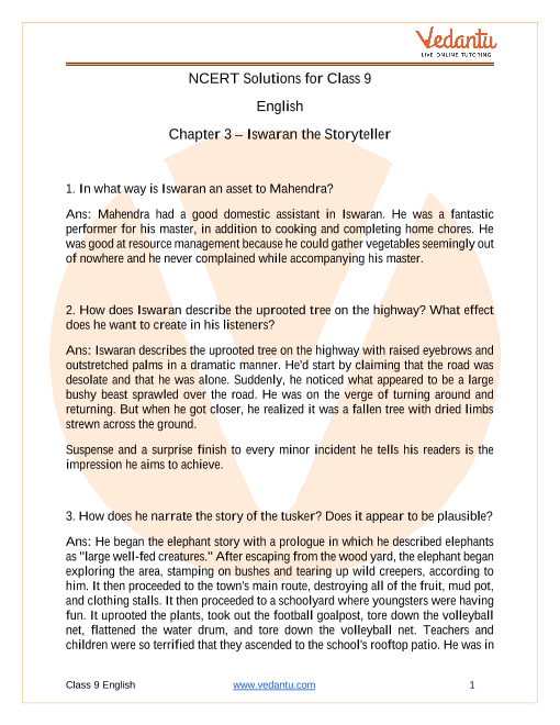 Ncert Solutions For Class 9 English Moments Chapter 3 Iswaran The Storyteller