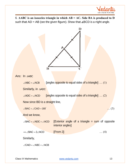 NCERT Solutions for Class 9 Maths Chapter 7 Triangles.
