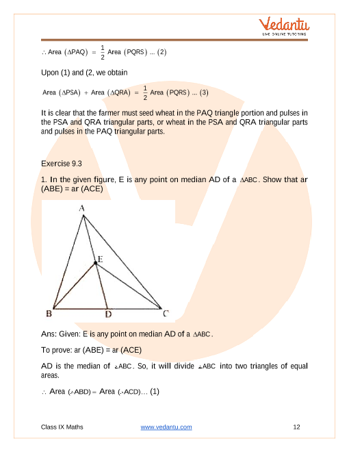 NCERT Solutions for Class 9 Maths Chapter 9 Areas Of