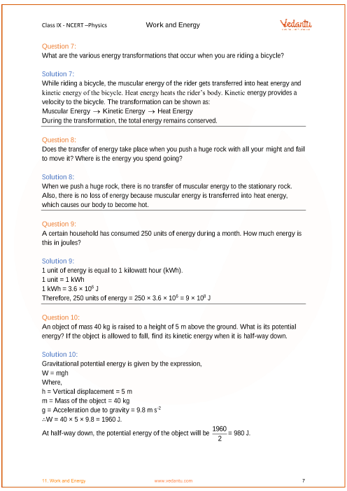 Ncert Solutions For Class 9 Science Chapter 11 Work And Energy Free Pdf