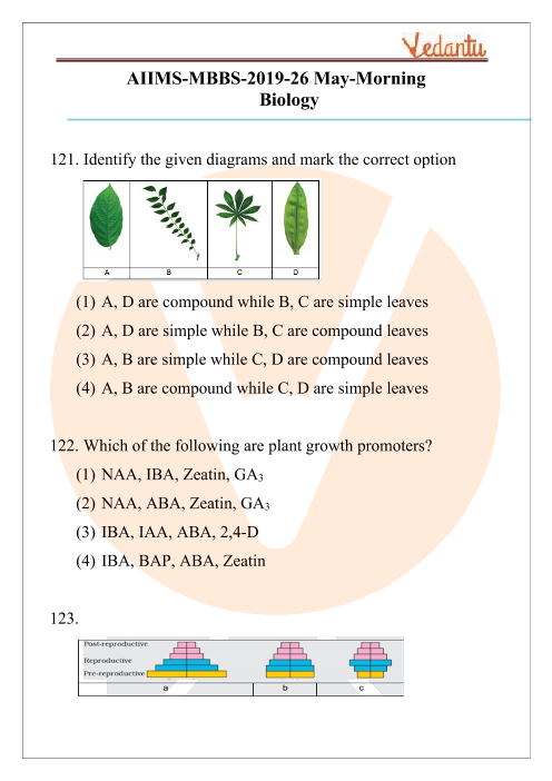 AIIMS 2019 Biology Question Paper with Solutions - 26th May 2019 Morning Shift