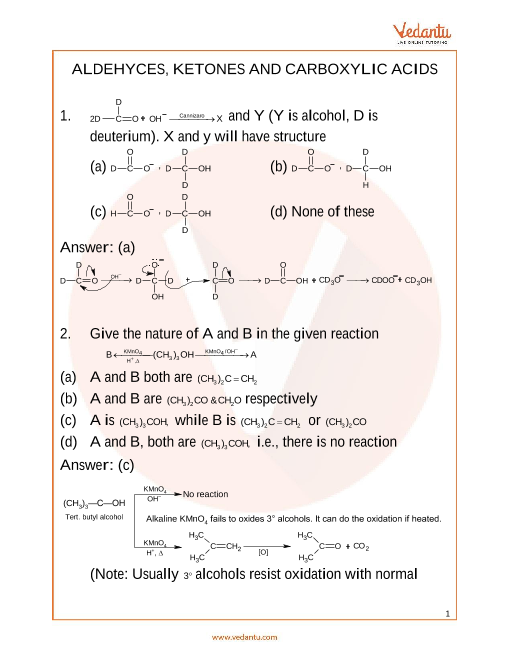 Ketones And Carboxylic Acids Mcq With Answers Pdf