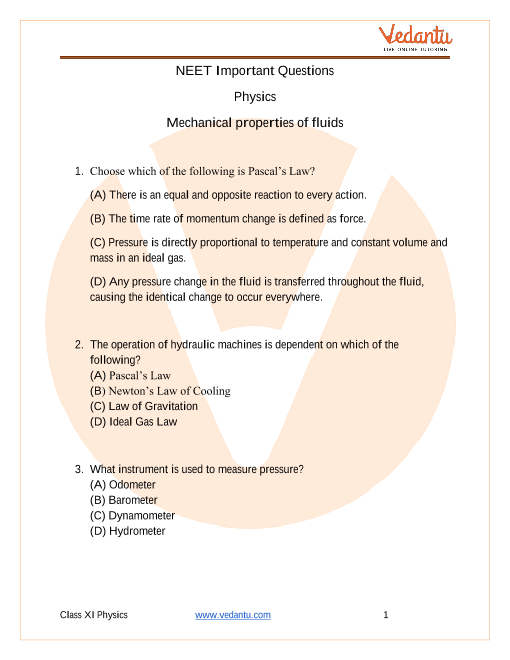 Physics Complete: Mechnical Properties Fluid Pressure