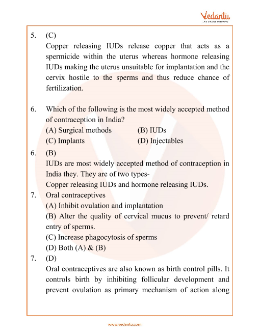 NEET Reproductive Health Important Questions