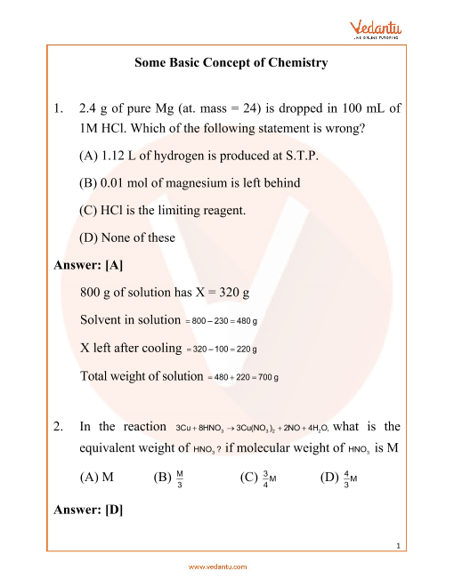 NEET Some Basic Concepts Of Chemistry Important Questions | Free PDF ...