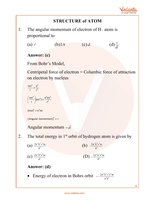 structure of atom questions neet