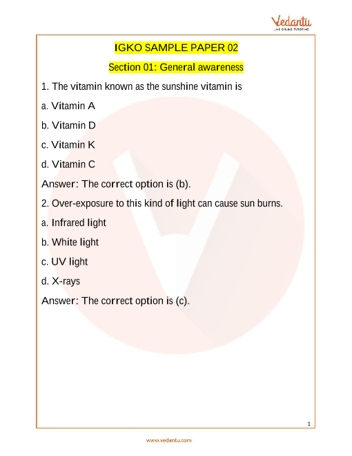 IGKO Olympiad Sample Paper 2 For Class 6 With Solutions