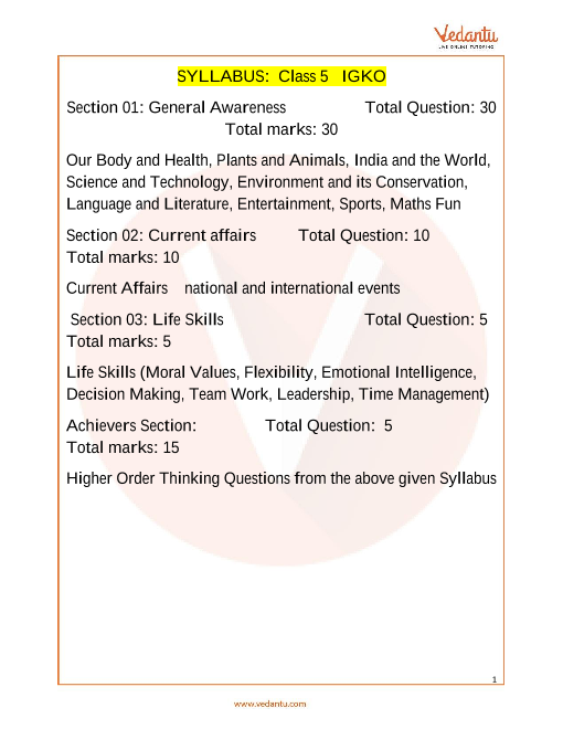 IGKO Olympiad Class 5 Syllabus