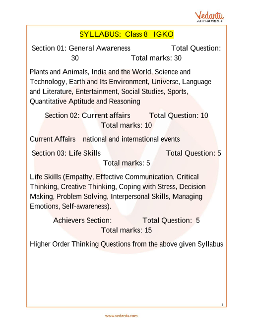 IGKO Olympiad Class 8 Syllabus