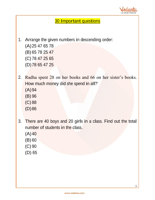 IMO Maths Important Questions for Class 2