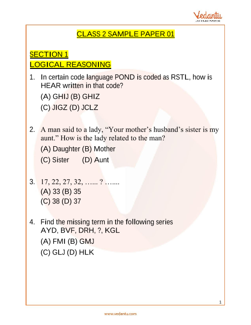 IMO Maths Olympiad Sample Paper 1 For Class 2 With Solutions