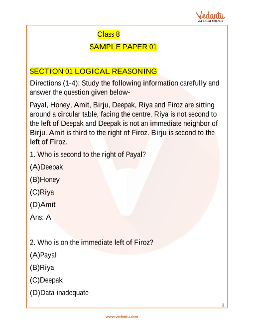 IMO Maths Olympiad Sample Paper 1 for Class 8 with Solutions