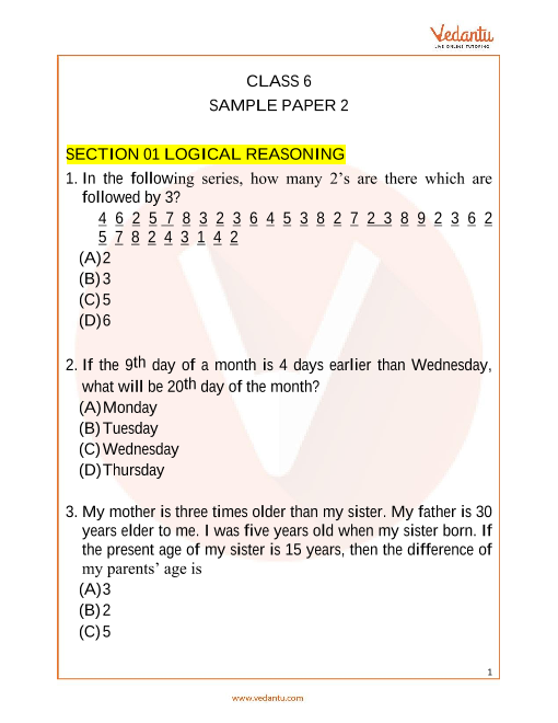 IMO Maths Olympiad Sample Paper 2 For Class 6 With Solutions