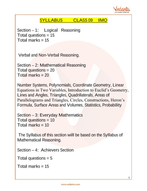 IMO Maths Olympiad Class 9 Syllabus