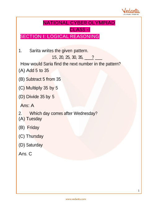 NCO Important Questions for Class 1