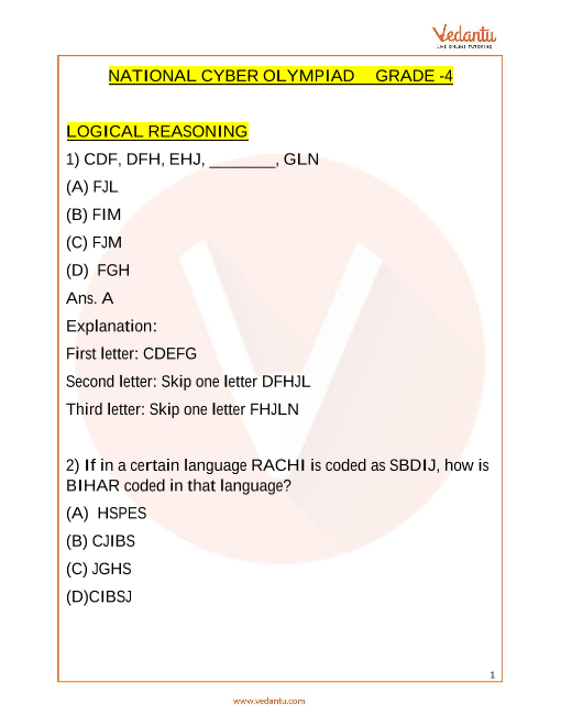 Nco Olympiad Sample Paper 2 For Class 4 With Solutions