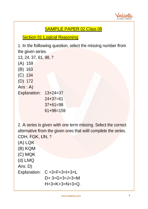 NCO Sample Paper 2 for Class 8 with Solutions