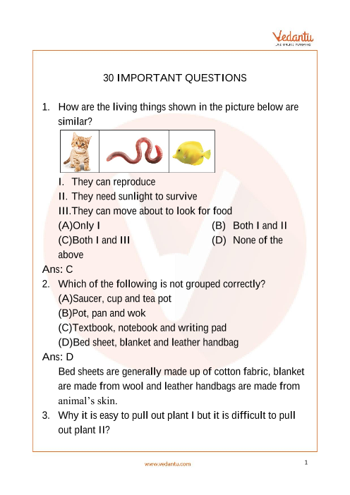 nso science important questions for class 3