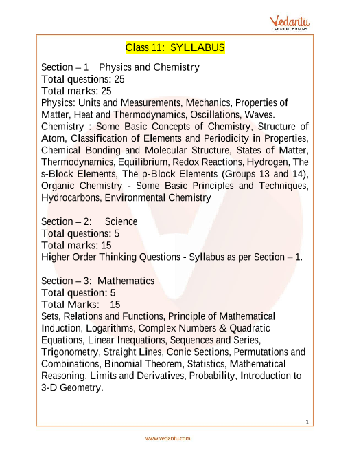 NSO Science Olympiad Class 11 Syllabus