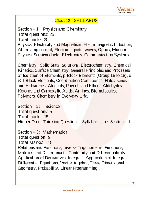 NSO Science Olympiad Class 12 Syllabus