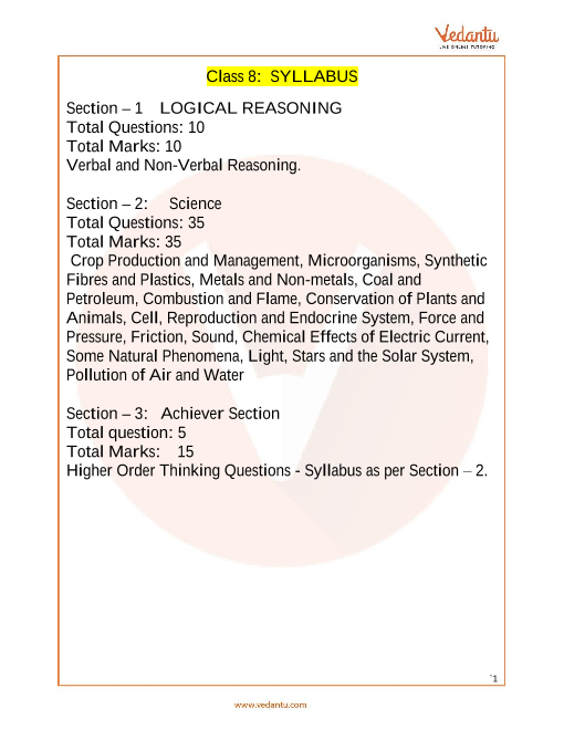 NSO Science Olympiad Class 8 Syllabus