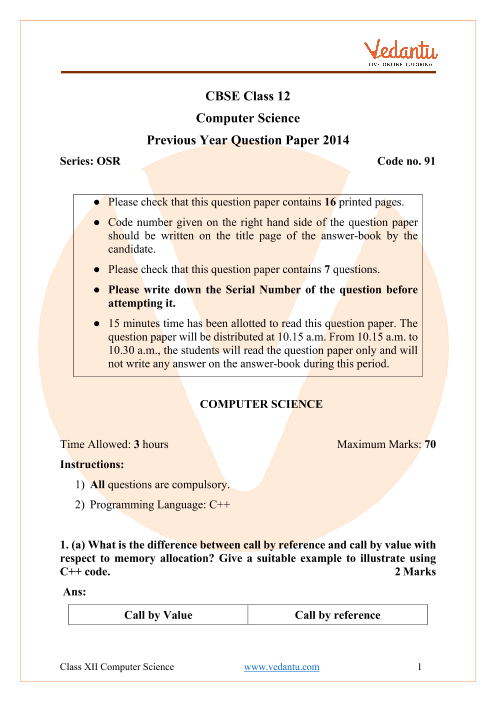 Cbse Class Computer Science Sample Papers With Solutions Computer Scroll