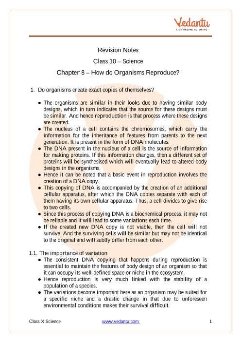 How Do Organisms Reproduce Class 10 Notes Science Chapter 8 Pdf 
