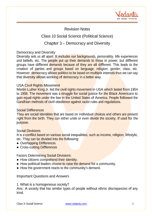 Democracy And Diversity Class 10 Notes Cbse Political Science Chapter 3 Pdf