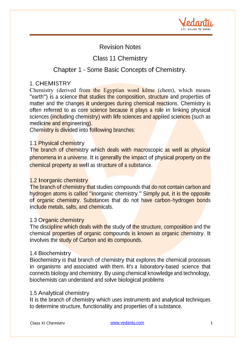 Class 11 Chemistry Chapter 1 Notes Some Basic Concepts Of Chemistry