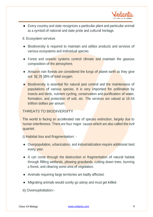 Cbse Class 12 Biology Chapter 15 Biodiversity And Conservation Revision Notes