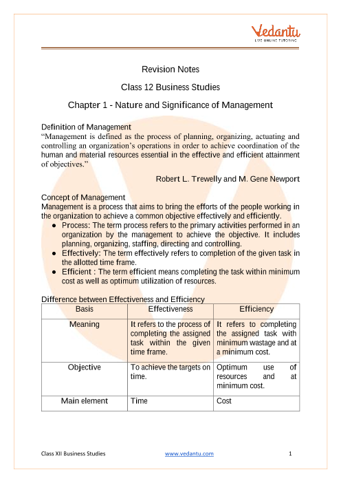 What is management class 12 definition?