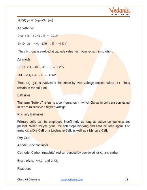 CBSE Class 12 Chemistry - Chapter 3 - Electrochemistry - Revision Notes