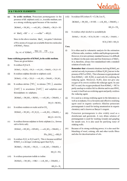 Cbse Class 12 Chemistry Chapter 8 The D And F Block Elements Revision Notes