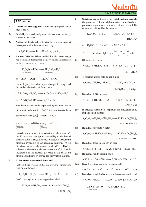 Cbse Class 12 Chemistry Chapter 8 The D And F Block Elements Revision Notes