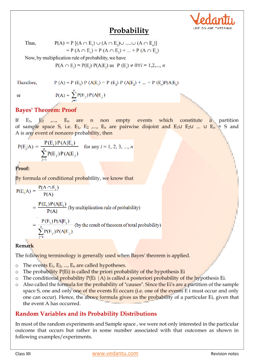 CBSE Class 12 Mathematics - Chapter 13 - Probability - Revision Notes