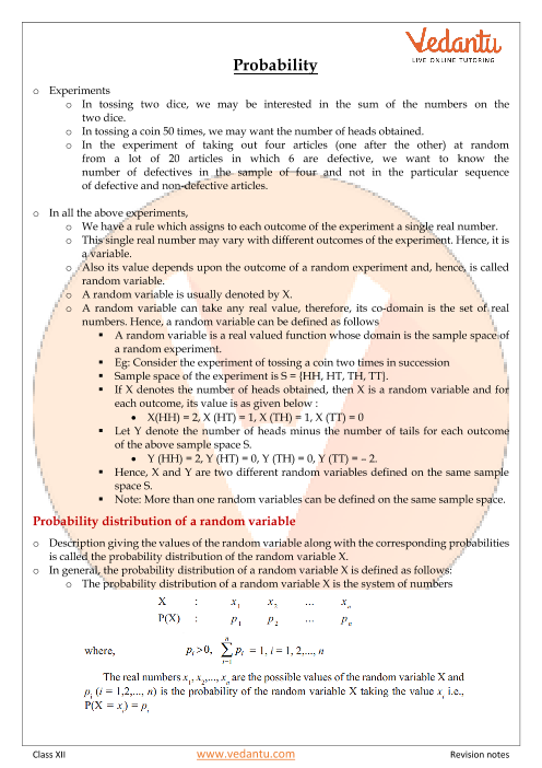 Revision Notes of CBSE class 12 Mathematics