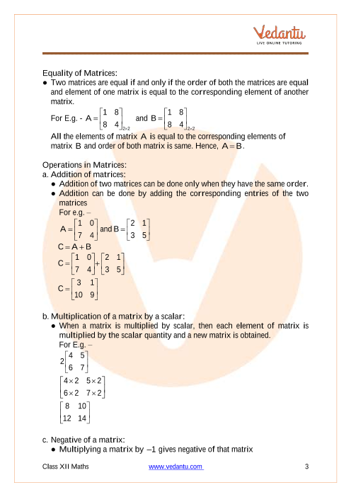 Matrices Class 12 Notes CBSE Maths Chapter 3 [PDF]