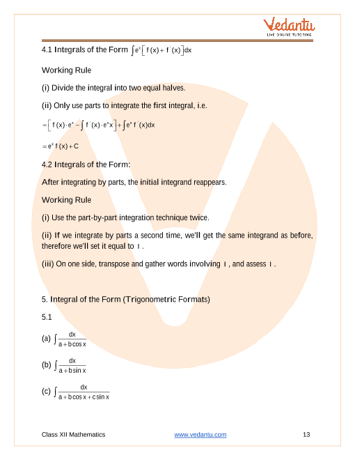 CBSE Class 12 Mathematics - Chapter 7 - Integrals - Revision Notes